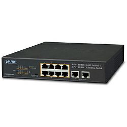 PLANET preklopnik (Switch) 10" 8-port 10/100TX 802.3at PoE + 2-port 10/100TX, rack-mountable