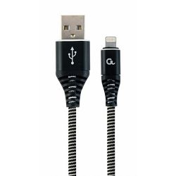 Gembird Premium cotton braided 8-pin cable charging and data cable, 1m, black white
