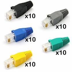 NaviaTec CAT5e shielded RJ45 plug for round cable incl strain relief plug blue 10pc