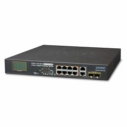 Planet 10-Port Unmanaged LCD Monitor PoE (8x 100Mbps 802.3at PoE (120W) 2-Port 1G TP SFP Combo) Desktop Switch