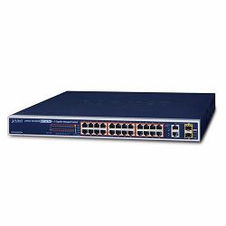 Planet 26-Port Web Managed (24x 100Mbps 802.3at PoE RJ45 2x 1G TP SFP Combo) Switch 420W