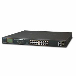 Planet 20 Port LCD managed PoE Switch (16x 100mbps 802.3at PoE (300W) 2x GbE 2x 1G SFP) Rackmount Switch