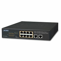 Planet 10-port Unmanaged PoE Switch (8x 100mbps RJ45 30W port PoE 802.3at ports (120W) 2x 100Mbps RJ45 Desktop Switch