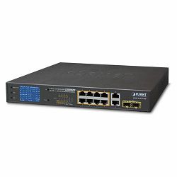 Planet 8-Port 1GbE RJ45 802.3at PoE 2 Port 1GbE RJ45 2-Port 1G SFP Switch with LCD Monitor