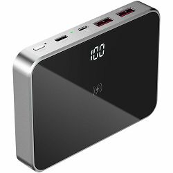 Prestigio Graphene PD, fast charging powerbank, capacity 10000 mAh, 2*USB3.0 quick charge, 1*Type-C PD, wireless charging interface 10W, LED battery indicator, leather case, cable type C-USB, 60W adap