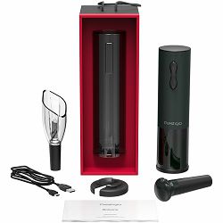 Prestigio Bolsena, smart wine opener, simple operation with 2 buttons, aerator, vacuum stopper preserver, foil cutter, opens up to 80 bottles without recharging, 500mAh battery, Dimensions D 48.2*H183