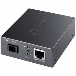 TP-Link TL-FC311B-20 Gigabit WDM Media Converter 10/100/1000 Mbps RJ45 to 1000 Mbps Single-mode SC WDM Bi-Directional Fiber Converter 1× Gigabit SC Port, 1× Gigabit RJ45 Port (Auto MDI/MDIX), Full-dup