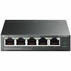 5-Port 10/100Mbps Unmanaged Switch with 4-Port PoE, meta case, desktop mount, PoE budget 41W.