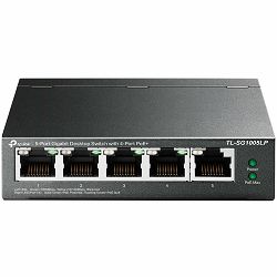 5-Port Gigabit Unmanaged Switch with 4-Port PoE+, metal case, desktop mount, PoE budget 40W.