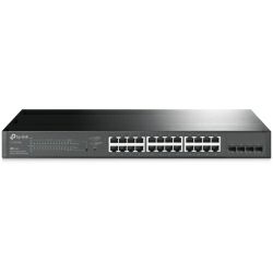 TP-Link JetStream 24-port Gigabit L2 PoE+ Smart preklopnik (Switch), 24×10/100/1000M RJ45 port, 4×Gbit SFP, 802.3at/af, 19" 1U rack mount (250W)