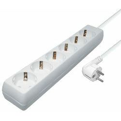 Transmedia 6-way power strip, 10,0 m cable, White