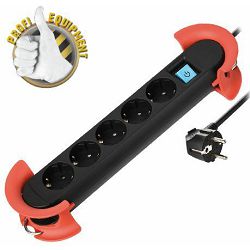 Transmedia 5-way power strip, black, 3m