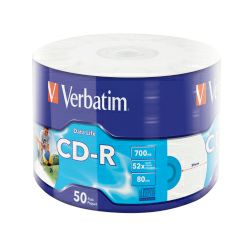 CD-R Verbatim 700MB 52× DataLife INKJET PRINTABLE 50 pack wrap