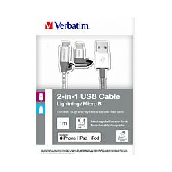 Verbatim Lighting + microB USB kabel Sync & Charge, 2-u-1, 100cm, srebrni				