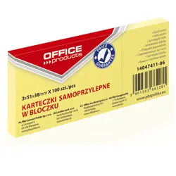 Blok samoljepljivi 51x38 mm, set od 3 komada, 100 listića, žuti,Office products