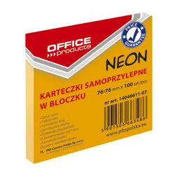 Blok samoljepljivi Office products 76x76 mm, 100 listića, neon narančasti