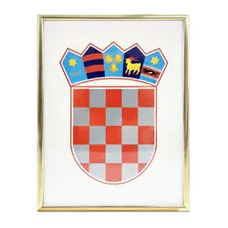 Grb Republike Hrvatske metalni okvir zlatni, 35x50 cm