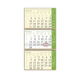 Kalendar trodjelni poslovni EKO ZELENI, spirala (12 l) 29,5x62 cm, nad. 29,5x20cm, pok, vrećica (reciklirani papir) "NZ"