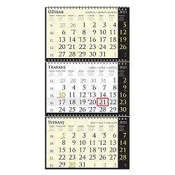 Kalendar trodjelni SIRIO "BLACK" crni, 3 dijela spirala(3X12L) 25X68CM, nad25x17cm, pokazivač, vrećica "NZ"