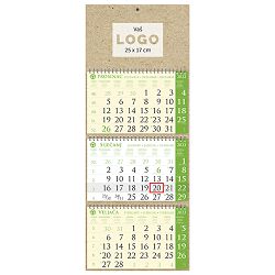 Kalendar trodjelni sirio EKO ZELENI, 3 dijela spirala (3x12 l) 25x65cm, pok, vrećica (reciklirani papir), P/50
