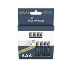 MediaRange Baterije punjive AAA, USB-C Li-Ion 1.5V I 500mAh, 4-Pack, MRBAT160