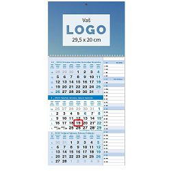 "Poslovni PLAVI planer" trodjelni kalendar, 12 list., dim: 29,5x62cm, PVC vrećica, pokazivač, P/50