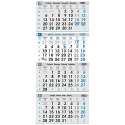"Poslovni PLAVO-SIVI" četverodijelni kalendar, 12 list. x 2, dim: 27,5x87cm, neuvezani PVC vrećica, pokazivač, P/25