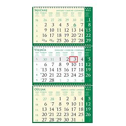 "Poslovni SIRIO pino verde ZELENI" neuvezani trodijelni kalendar, 3x12list., dim:25x68cm, vrećica, pokazivač, P/50