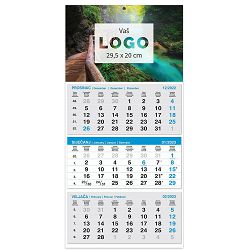 "Poslovni SIVO-PLAVI" trodjelni kalendar s fotografijom, 12 list.,  dim: 29,5x62cm, PVC vrećica, pokazivač, P/50