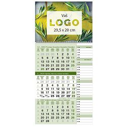 "Poslovni ZELENI PLANER" trodjelni kalendar, 12 list., dim: 29,5x62cm, PVC vrećica, pokazivač, P/50