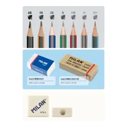 Set crtaći  MILAN met.kut: 7 ol.graf.(2H-6B)+gumica Master Gum+šiljilo P12/48