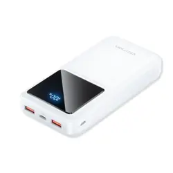 Vention 20000mAh Power Bank (Micro-USB USB-C USB-A USB-A) 22.5W, White, LED Display
