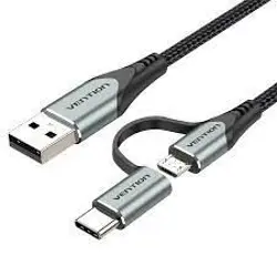 Vention USB 2.0 A Male to 2-in-1 Micro-B USB-C Male Cable 1M, Gray