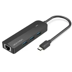 Vention USB-C to USB 3.0*3 RJ45 Micro-B HUB 0,15m, Black
